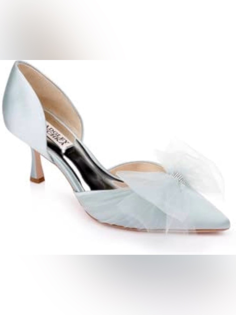 Badgley Mischka Pale Blue Satin Pointed Toe Pump with Tulle Bow